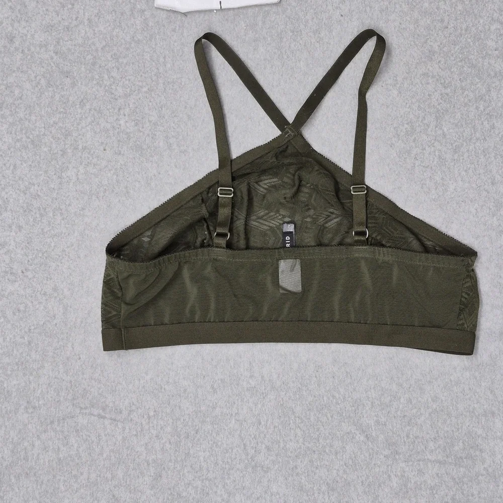 Torrid Women Bra 2 Green Geometric Bralette Wireless Mesh Strap Adjustable